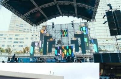 Large arch-truss stage built for a stadium event
